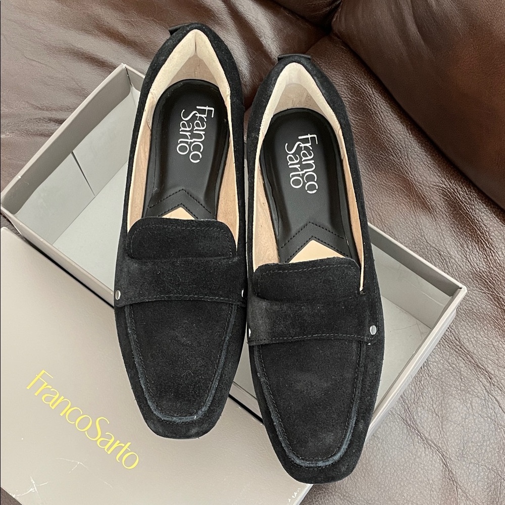 Franco Sarto Classic Black Suede Loafers